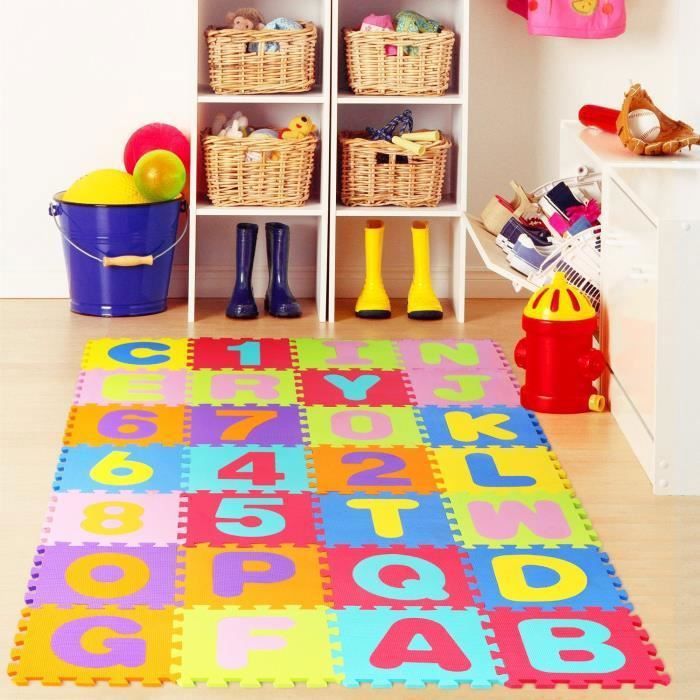 Puzzle Tapis de Jeu , 36 Carrés Colorés avec Lettres et Chiffre