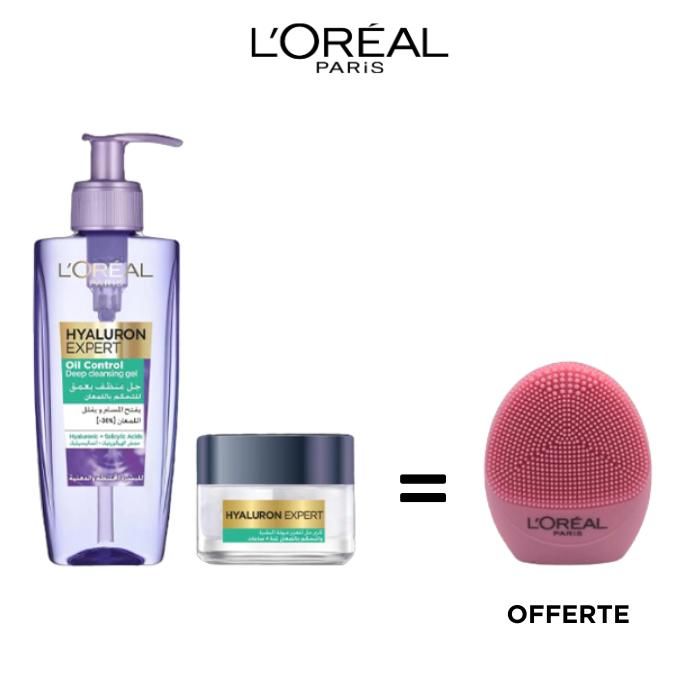 L'OREAL - Crème de jour Hydratante Hyaluron Oil Contrôle 200 ml + Gel Nettoyant 50 ml  = Brosse Electrique Gratuite