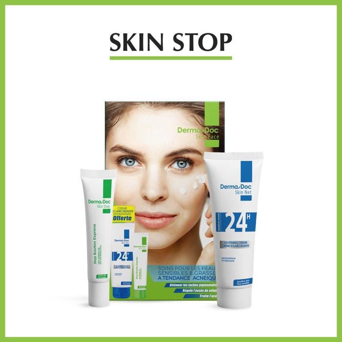 DermaDoc Skin Stop Boutons Express 15ml + Skin Net Crème Eclaircissante 24h 50ml – 1u