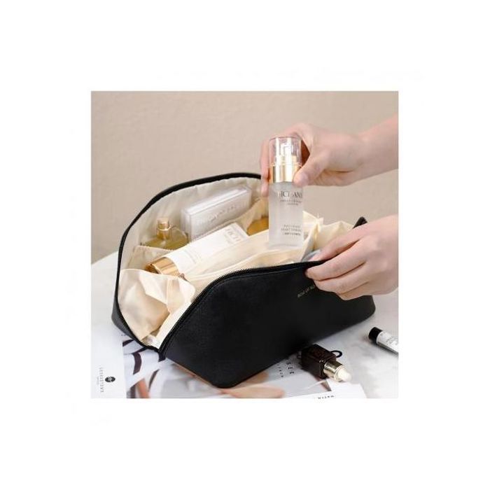 Trousse de maquillage en cuir de grande capacité pour femme - Noir