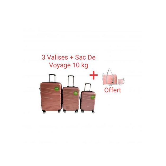 Ensemble 3 Valises de voyage pour hommes et femmes + Sac cabine Rose
