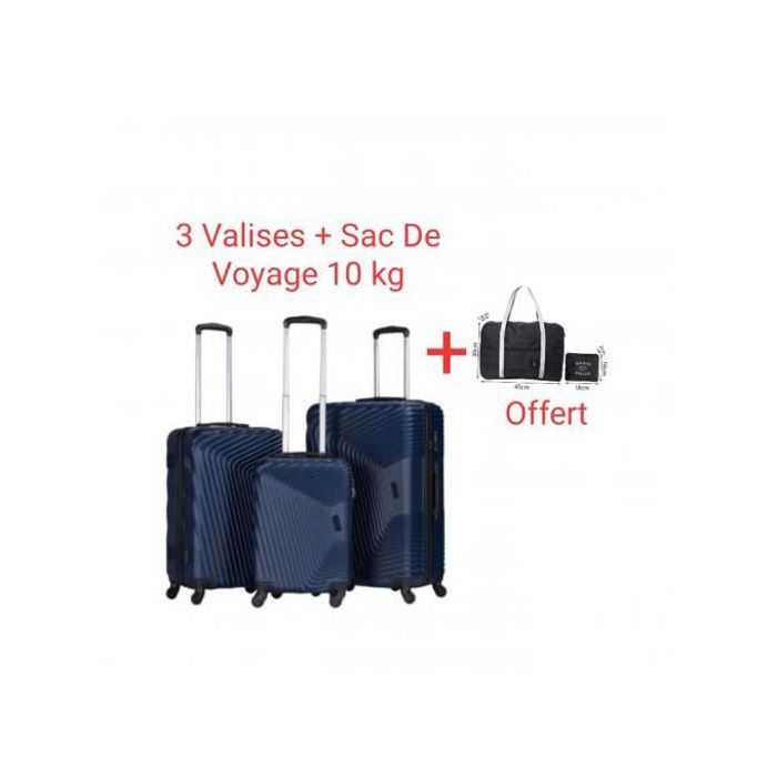 Ensemble 3 Valises de voyage en Bleu + Sac cabine Noir