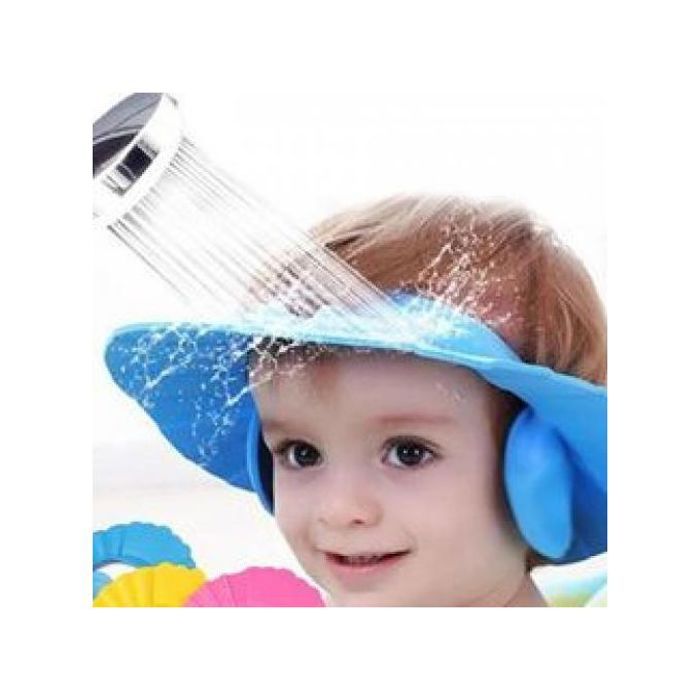 Bonnet protecteur de douche reglable pour bébé.sécurité.bleu