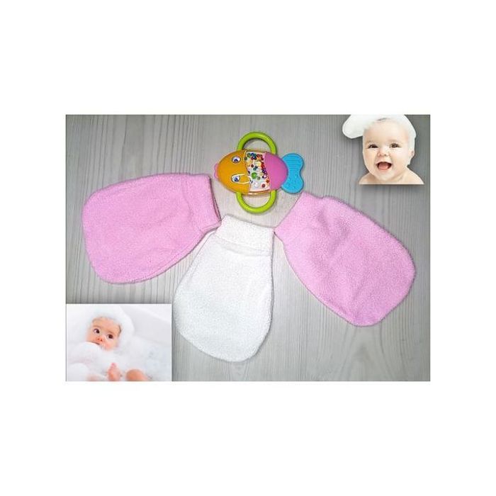 3 Gants de Bain doux pour nettoyer la Peau sensible des Bébés