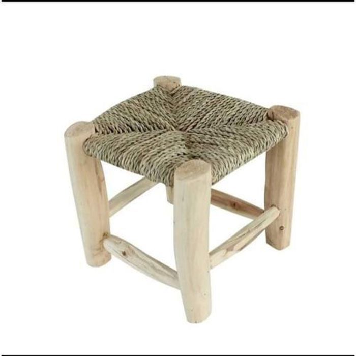 Tabouret enfant - GENERIC - Artisanal - Bois de citronnier - Corde en feuilles de palmier - Beige