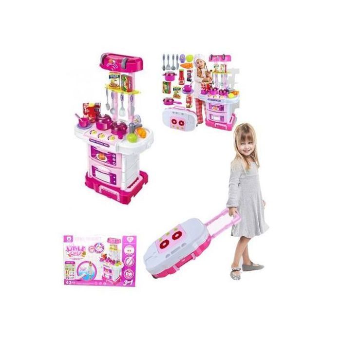 Jeu Cuisine pour filles Little Chef Ensemble valise à roulettes 3 en 1