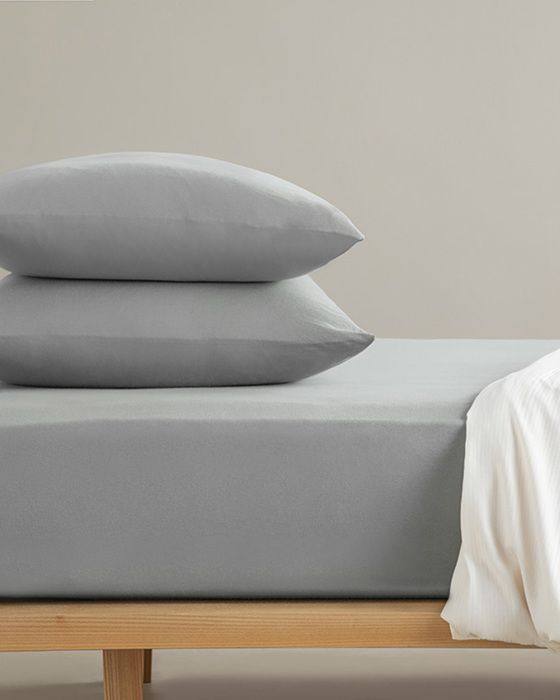 Ensemble drap-housse plat gris galet 160x200 cm