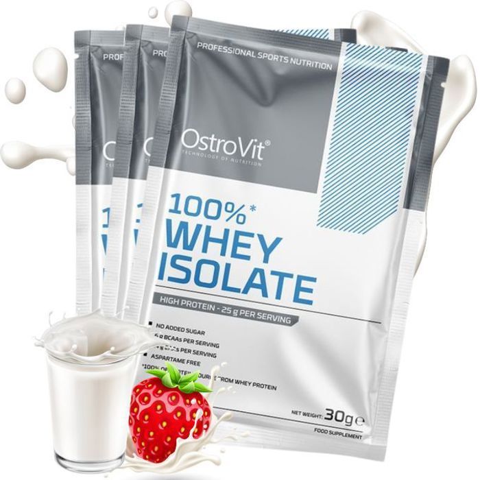 100% Whey Isolate 30 g X 20 Sachés 600 g Strawberry - Isolat de Protéines de Lactosérum, Sans sucre