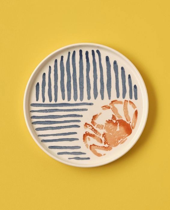 Assiette à Dessert - Marin - Crabe - 20 cm - Céramique - Bleu