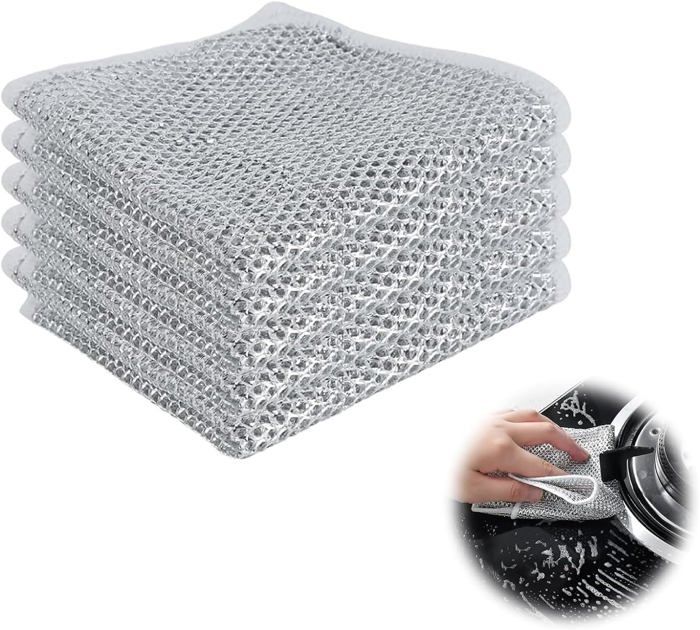 5 x Chiffons à vaisselle en fil métallique polyvalents pour humides et secs