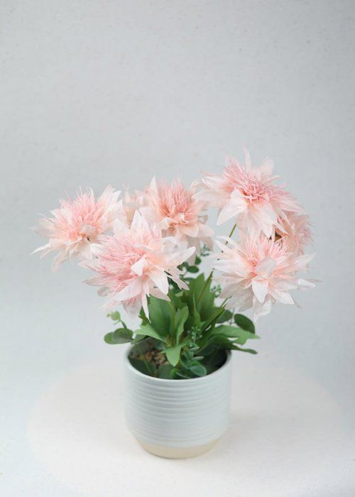 Plante artificielle - SISTERS FLOWERS - Dahlia en pot - Rose - 42 cm - Décoration intérieure