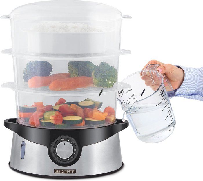 HEINRICHS Cuiseur vapeur, 3 couches empilables, sans BPA, passe au lave-vaisselle, capacité de 9 litres, avec bol à riz