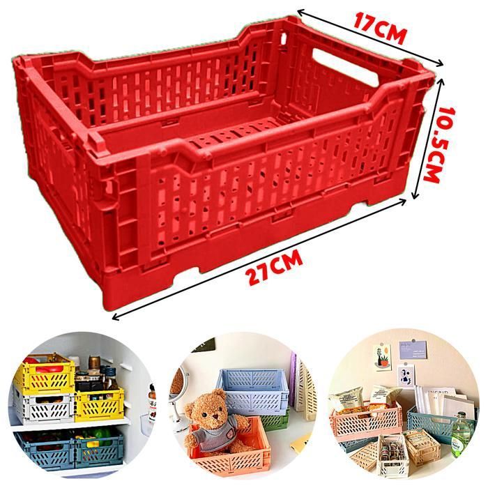 Panier de rangement pliable empilable organisateur en plastique pour la maison la cuisine réfrigérateur chambre enfant livre bureau