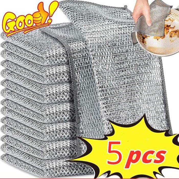 Lot de 5 Chiffons de Nettoyage Magiques Double Face - Épais et Résistants, avec Fil Métallique Argenté