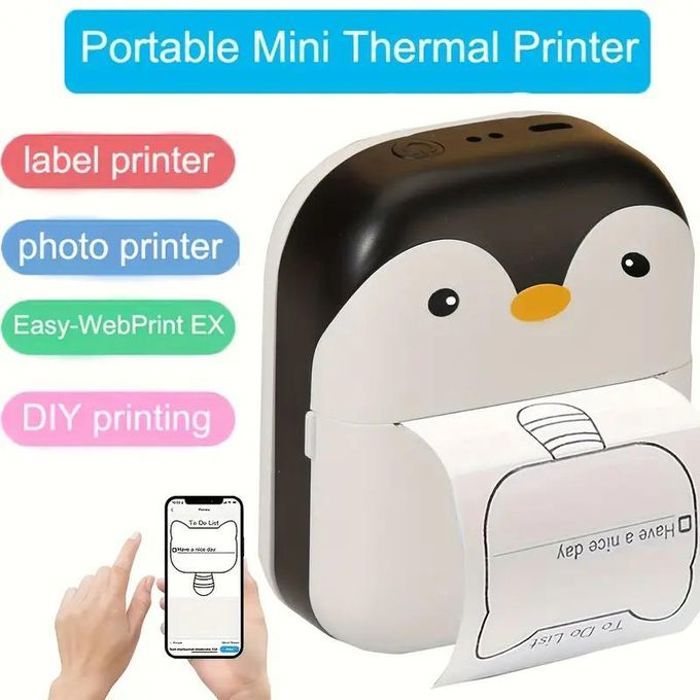Mini Imprimante Thermique de Poche Sans Encre – Pour Photos, Notes, Étiquettes et Travail
