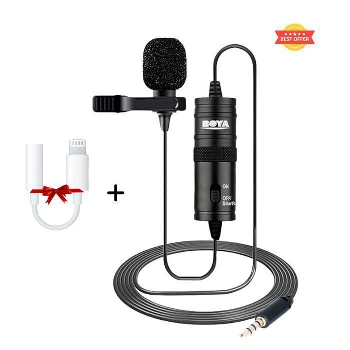 Microphone Cravate Boya BY-M1 + Adaptateur Jack Vert iPhone Gratuit !