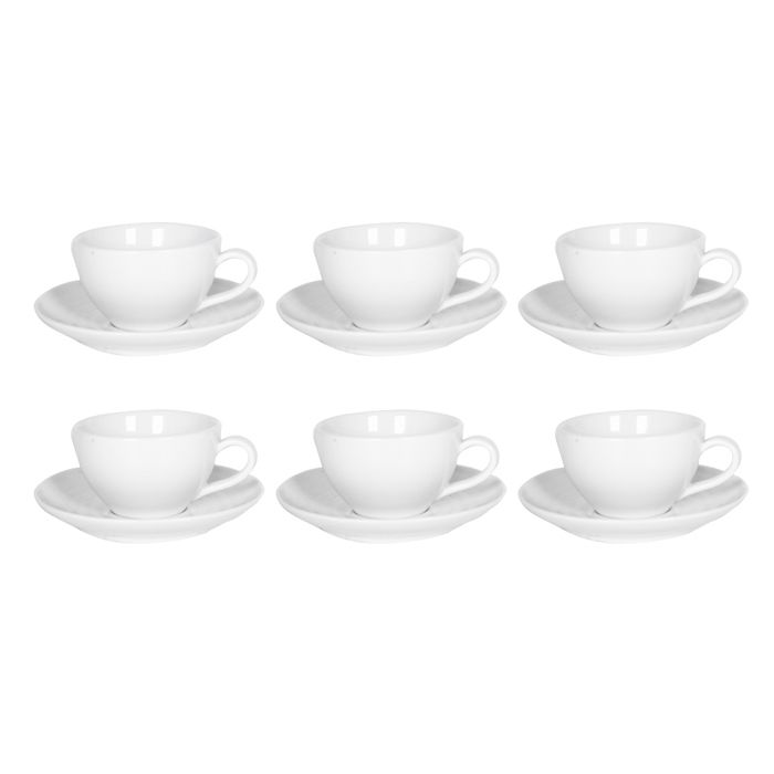 Pack de 6 tasses a cafe au lait avec soucoupes en ceramique blanc