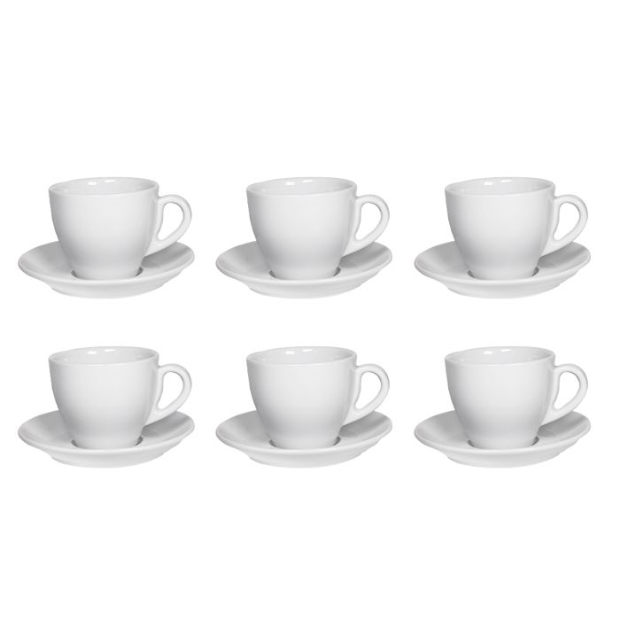Tasses à café - GENERIC - Pack de 6 - Céramique blanche - Soucoupes incluses - Design contemporain