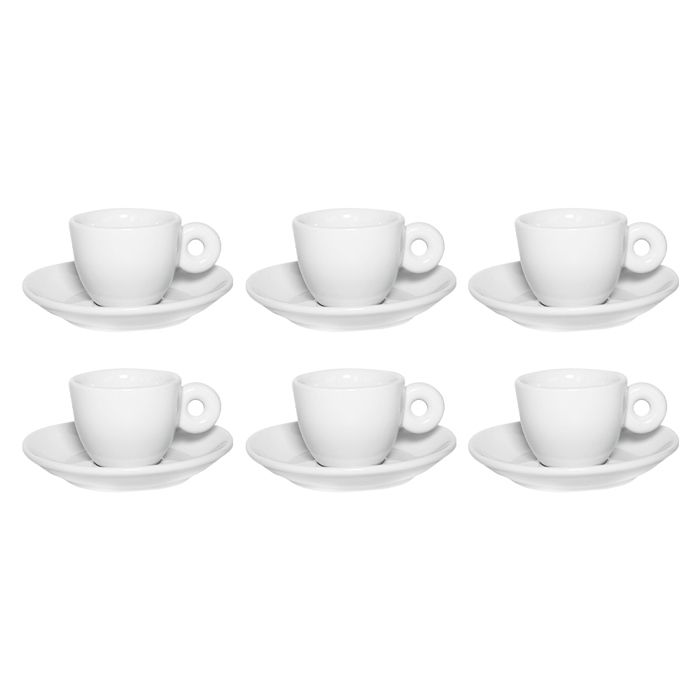 Pack de 6 tasses a cafe Espresso avec soucoupes en ceramique-blanc