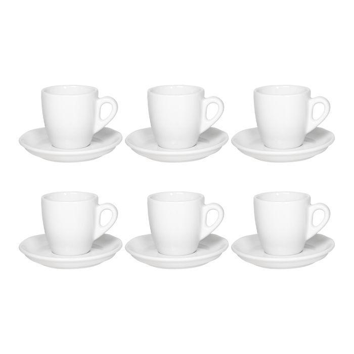 Pack de 6 tasses a cafe Espresso avec soucoupes en ceramique - blanc