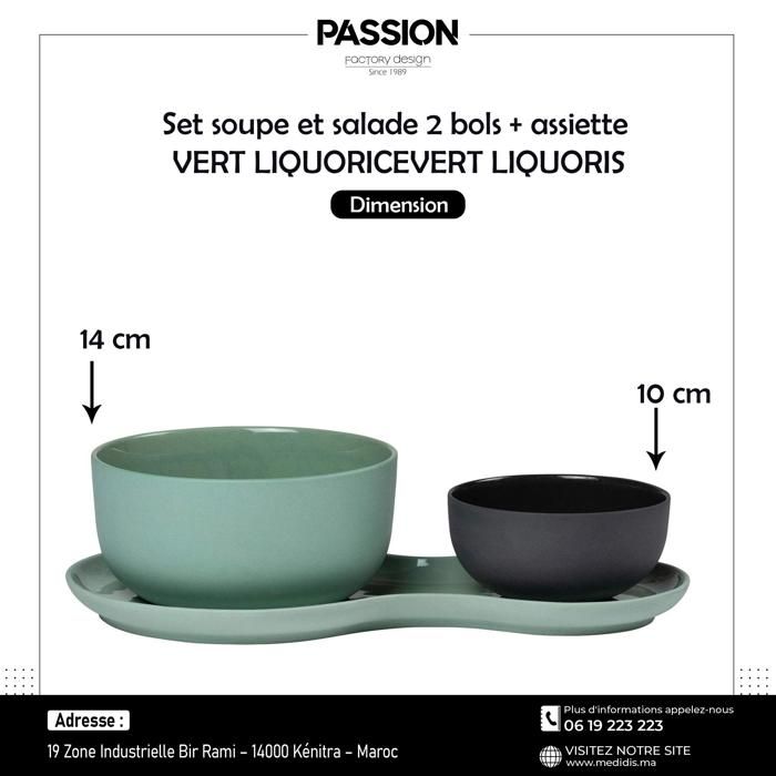 Lot de 2 bols et assiettes en Ceramic - Vert et Noir
