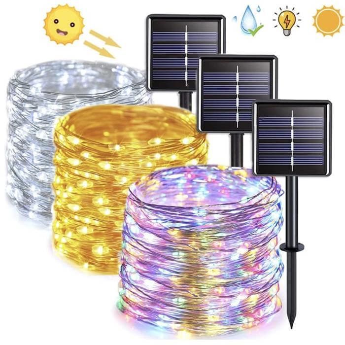 Guirlande solaire extérieure 20m fil cuivre
