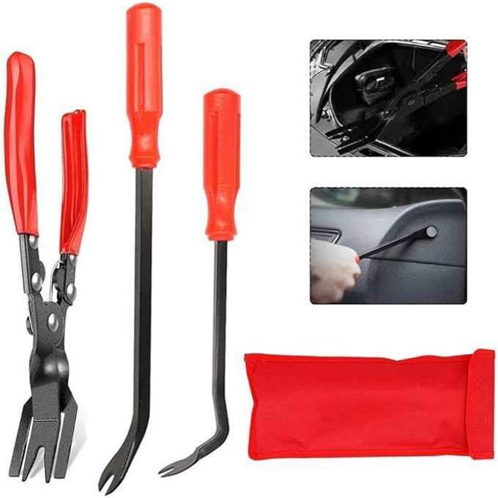3pcs outils de réparation de panneau de porte de voiture avec sac de rangement