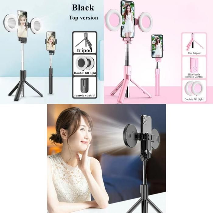 Perche à selfie bluetooth extensible avec 2 lumières d'appoint, télécommande
