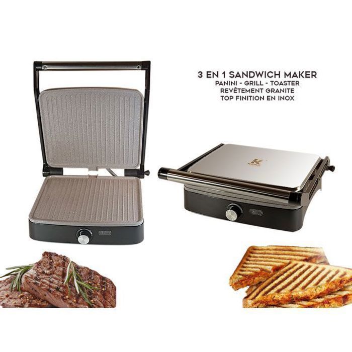 Kenz 3 en1 presse panini, sandwich panini toaster, plaque de cuisson anti-adhésive