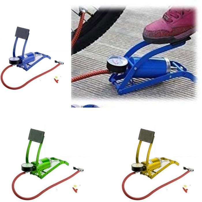 Pompe à pied avec manomètre pour pneus de voiture, vélo et matelas (Couleur aléatoire)