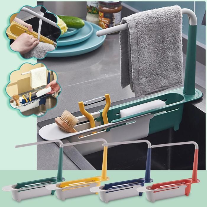 Égouttoir de rangement pour évier réglable rétractable avec support suspendu (Couleur aléatoire)