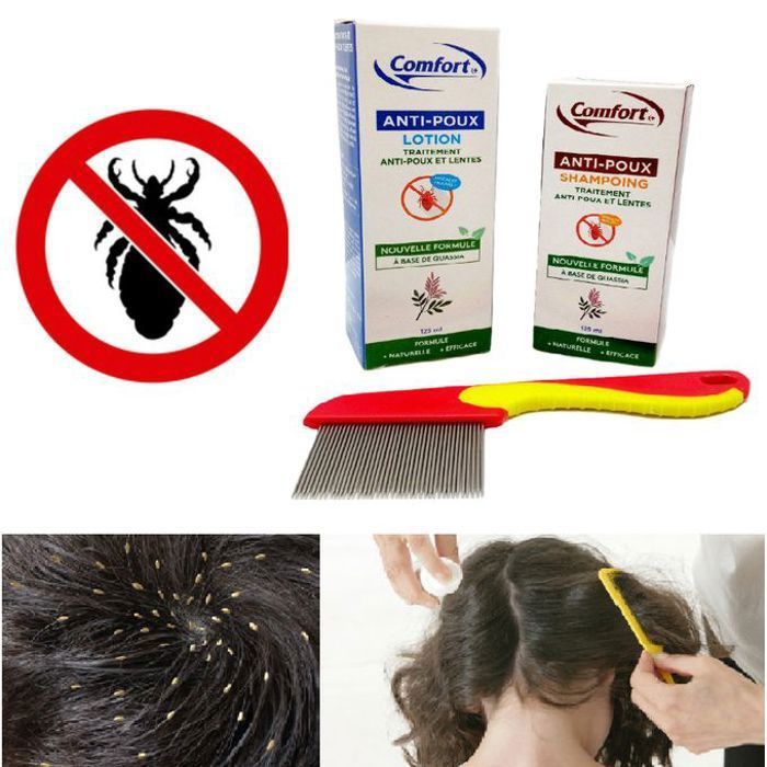 Comfort pack anti-poux, shampoing et lotion anti poux avec peigne, adieu les poux  (couleur aléatoire)