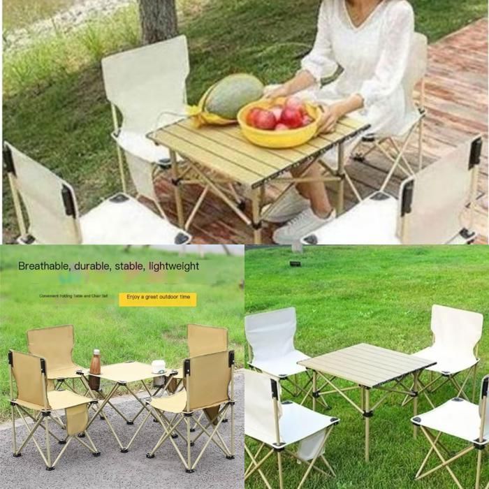 Table et 4 chaises pliantes camping pique-nique (Couleur aléatoire)