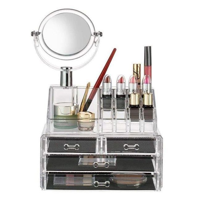 Boîte de rangement de bijoux et maquillage avec tiroirs et miroir
