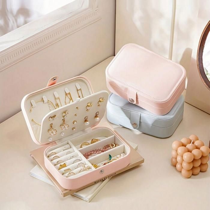 Boîte à bijoux portable en cuir pu pour collier, boucles d’oreilles