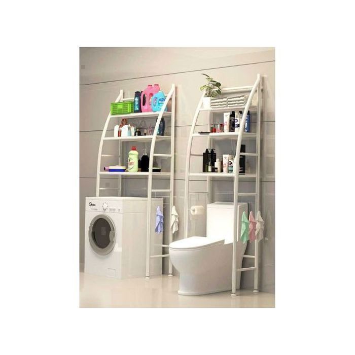 Étagère de salle de bain - Métal - 166x50x25 cm - Blanc - Montage facile - Espace optimisé