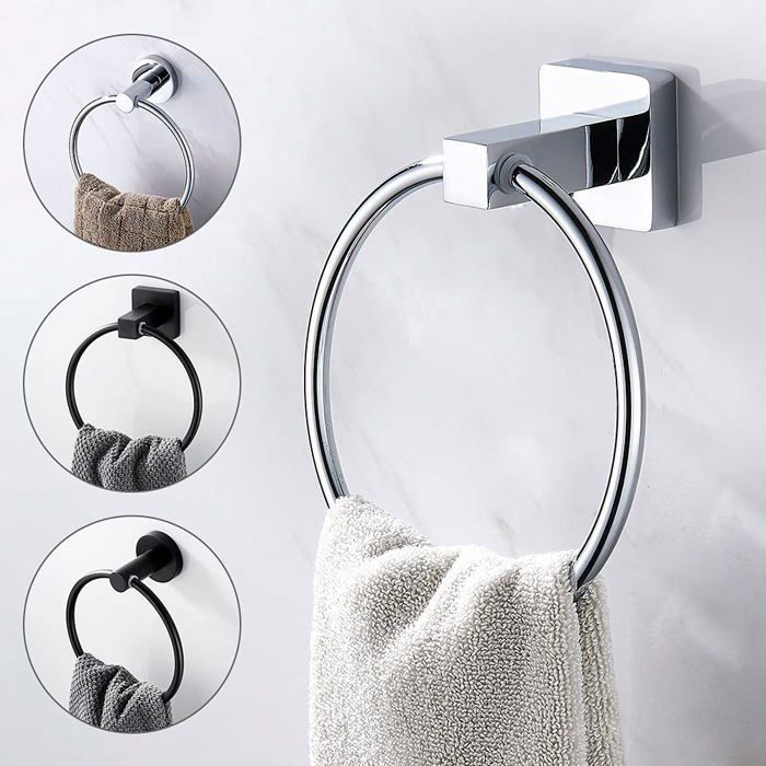 Anneau porteserviette noir mat pour salle de bain, support mural pour serviette