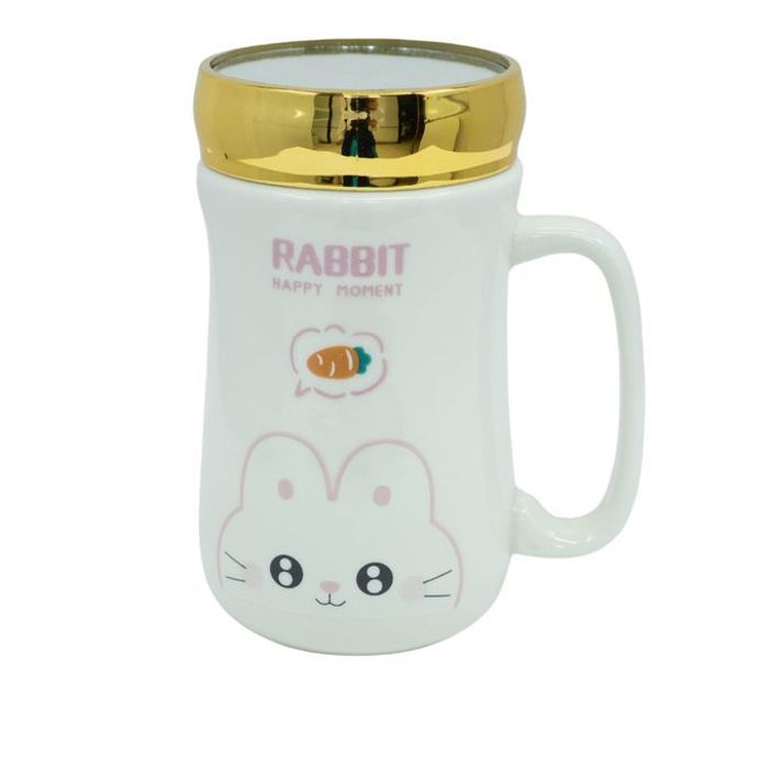 Mug céramique imprimé et couvercle élégant