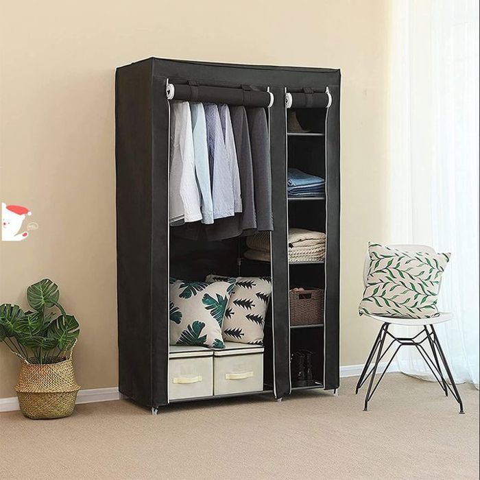 Armoire de rangement de vêtements pliable, 172 x 105 x 43cm, noir