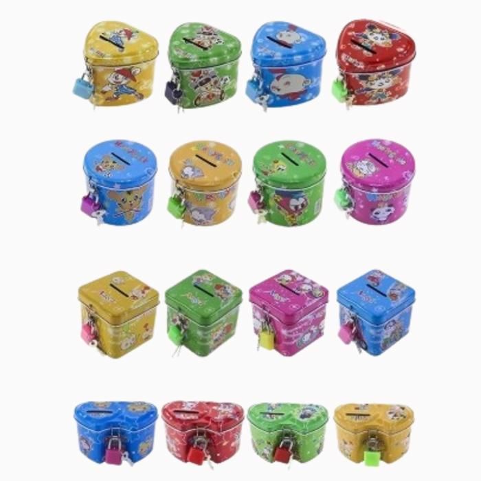 Offfre petit tirelire cadenas ovale de dessin animé en métal avec clés (Couleur aléatoire)