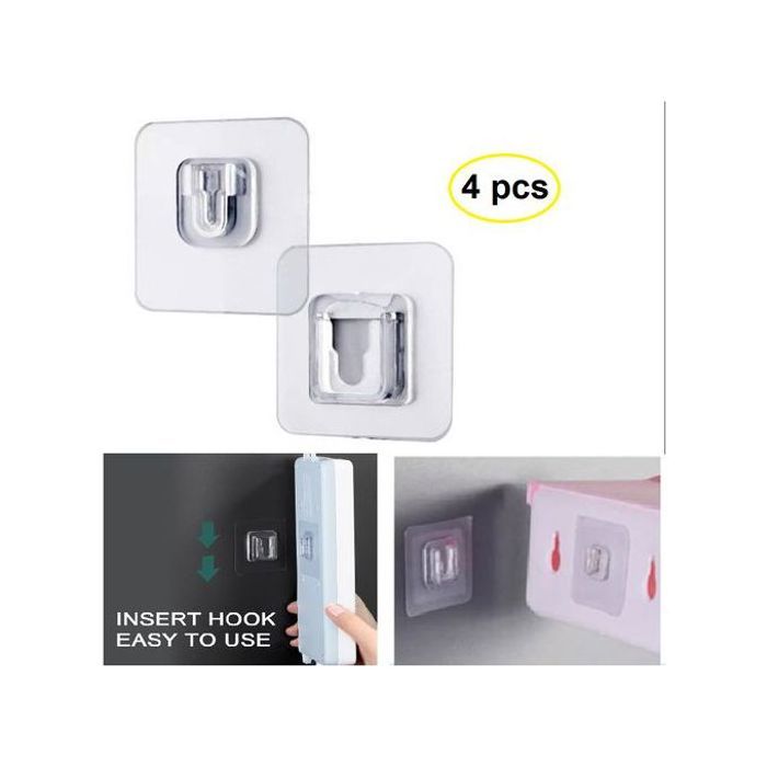 Lot de 4 crochets muraux adhésifs double face transparents