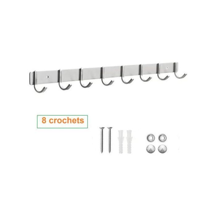 Porte-manteau en métal avec 8 crochets aluminium polyvalents - salle de bain/cuisine