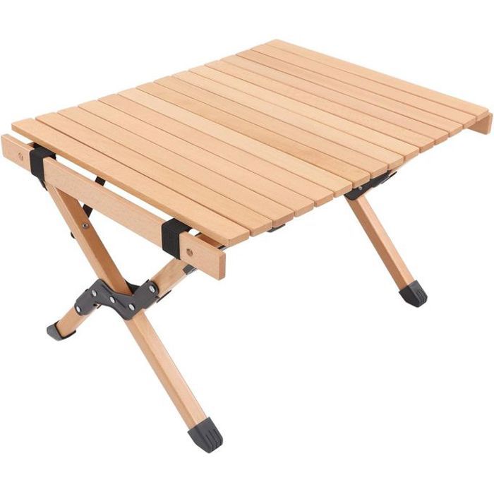Table de camping portable en bois et métal