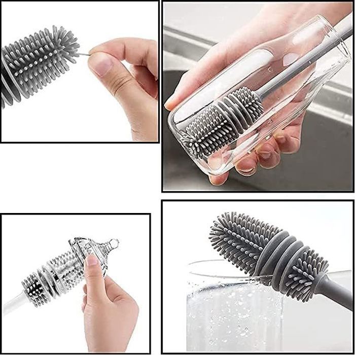 Brosse de nettoyage à manche long pour tâches ménagères en silicone,31cm