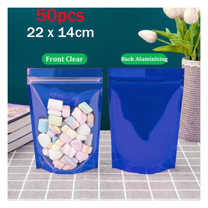50pcs sacs à fermeture éclair pochette de stockage pour bijoux, bonbons, cadeaux