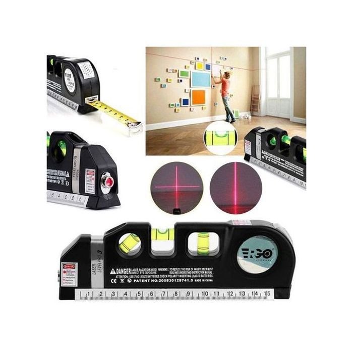 Niveau laser polyvalent avec 3 modes et niveau à bulle,ruban de mesure de 2.5m