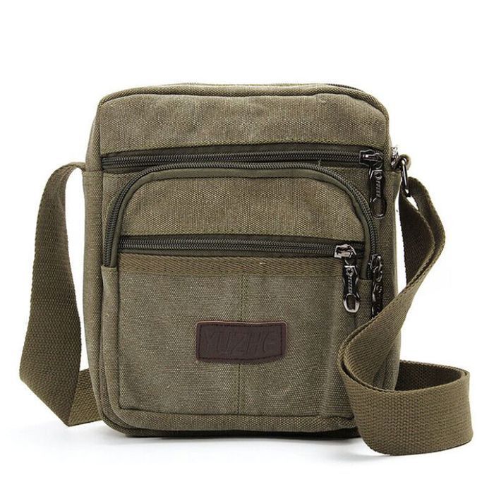 Sac bandoulière homme en toile avec fermeture éclair, multipoches