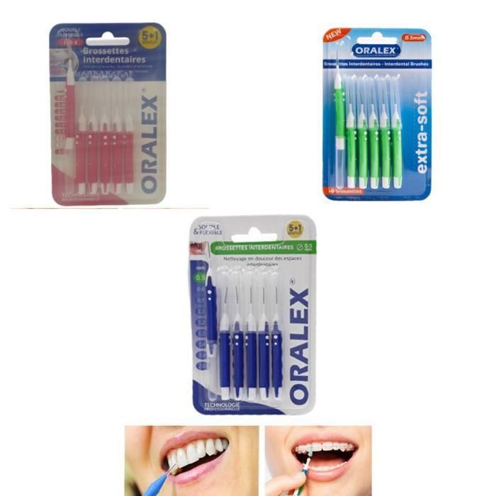 Oralex brosse de nettoyage des espaces interdentaires lot de 6 pièces, brosse dentaire (Couleur aléatoire)