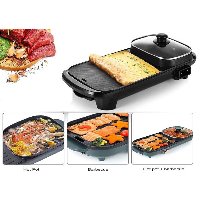 Raf barbecue électrique sans fumée 2 en 1 et marmite, poêle plate,1500w