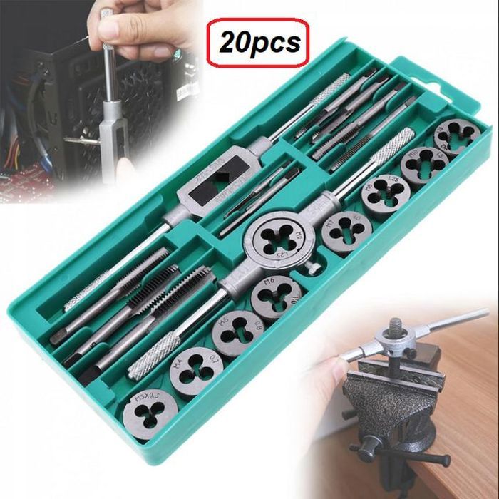 Jeu de tarauds et filières métriques 20 pcs acier allié